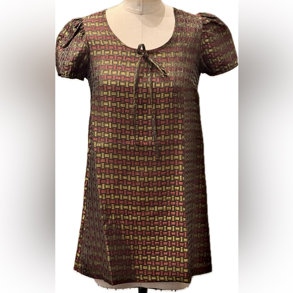 Vintage Chic & Smart Short Sleeve Patterned Mini Dress Sz Small Made in UK